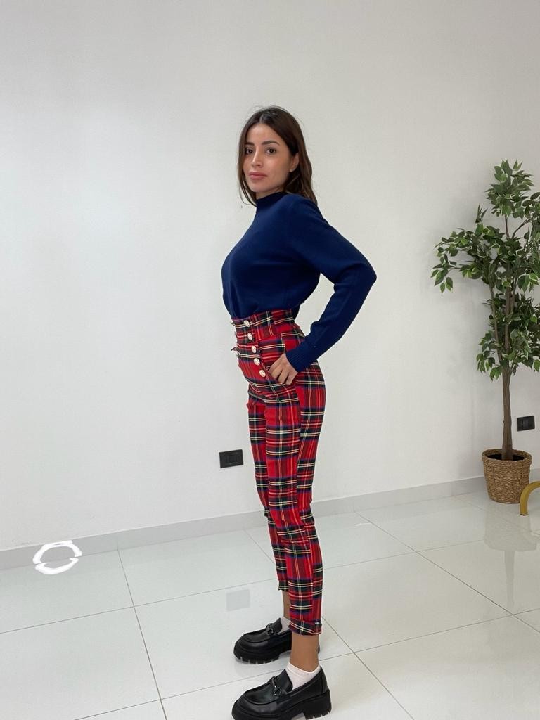 Pantalone con bottoni scozzese