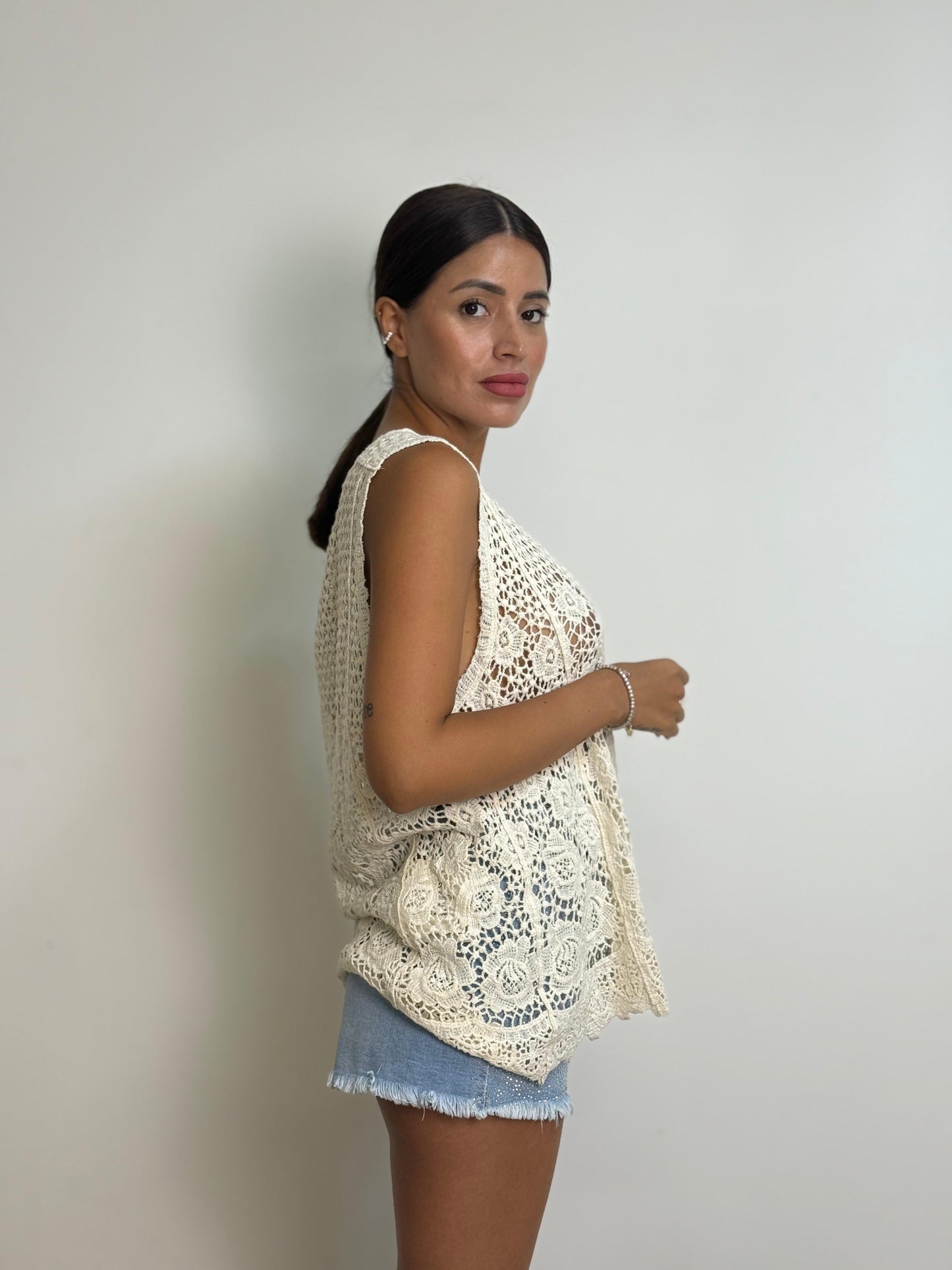 Canotta a uncinetto di cotone