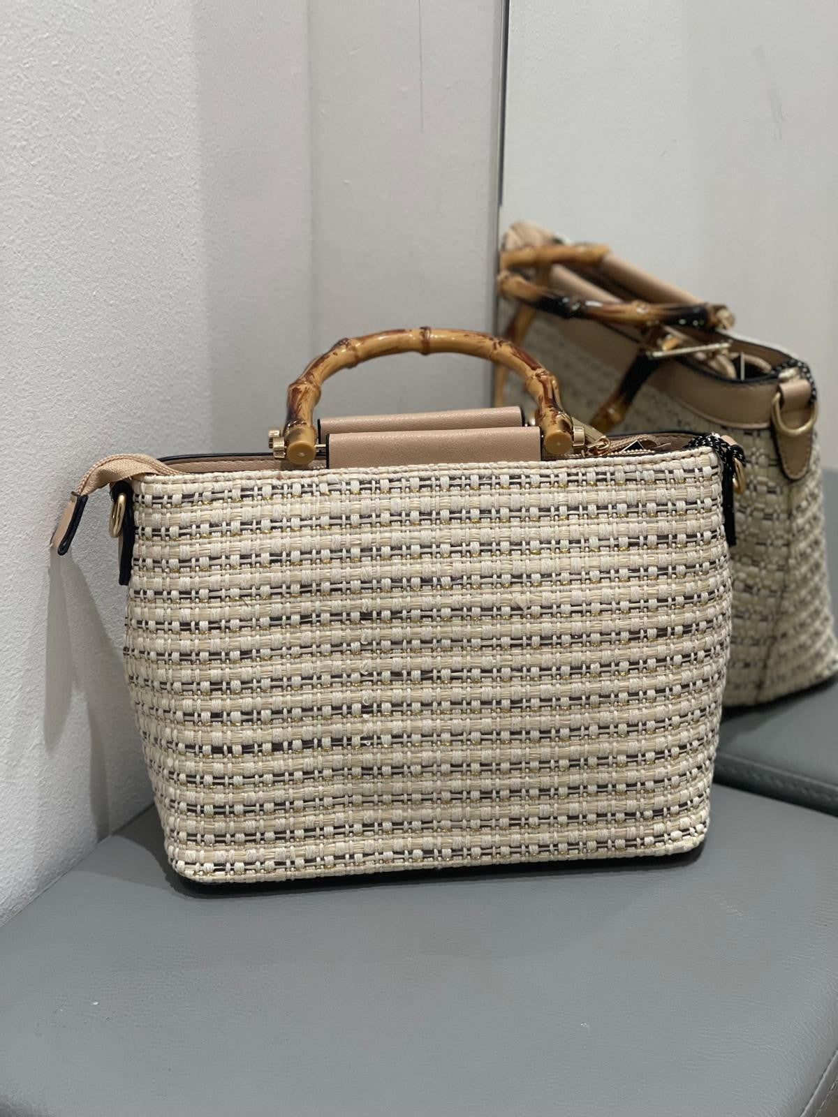 Borsa chantal con manico Bambù