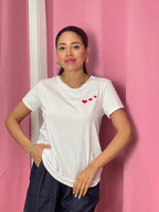 T-shirt tre cuore ricamato