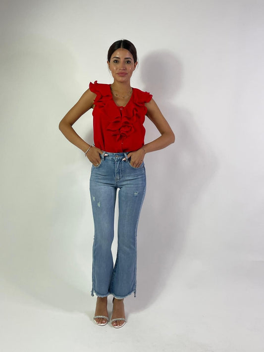 Jeans a trombetta sfrangiato