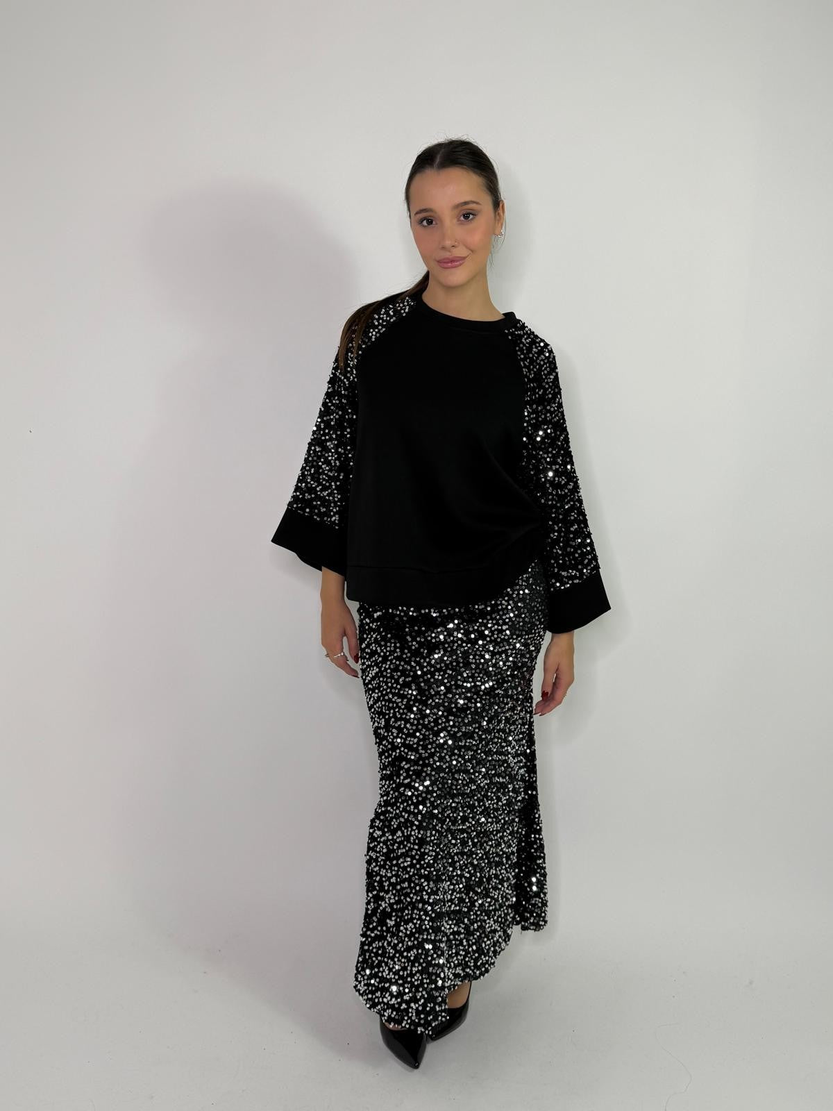 Gonna in ciniglia con paillettes