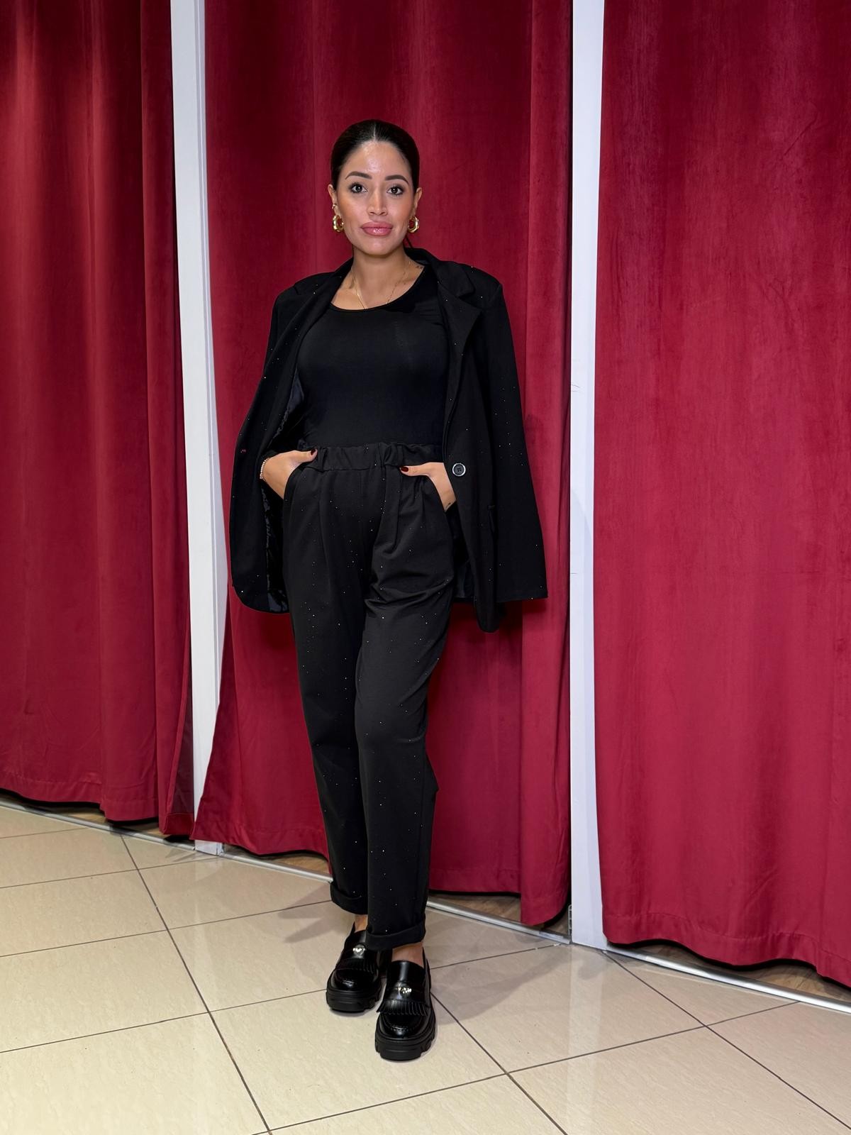 Pantalone black strass