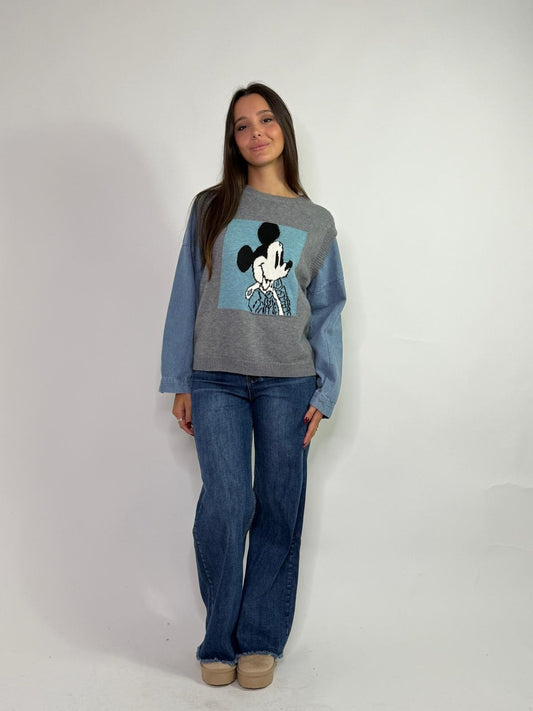 Maglia gilet con maniche di jeans