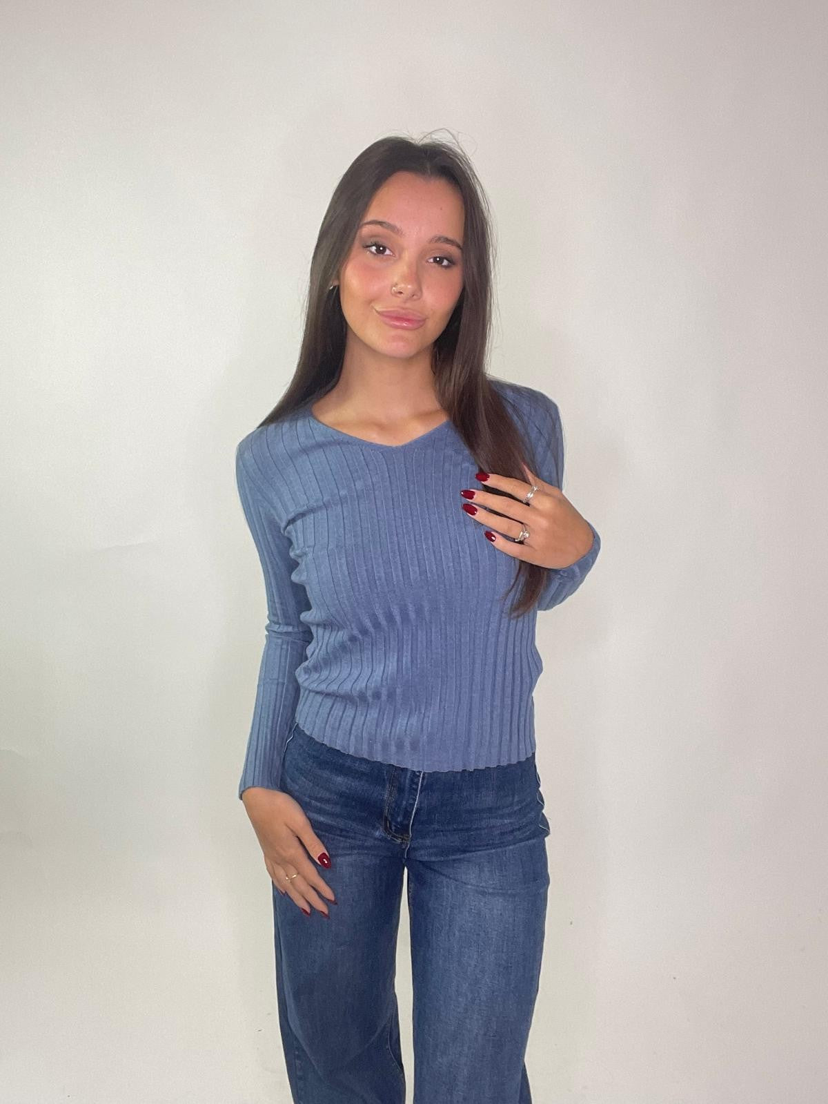 Maglia V a costine