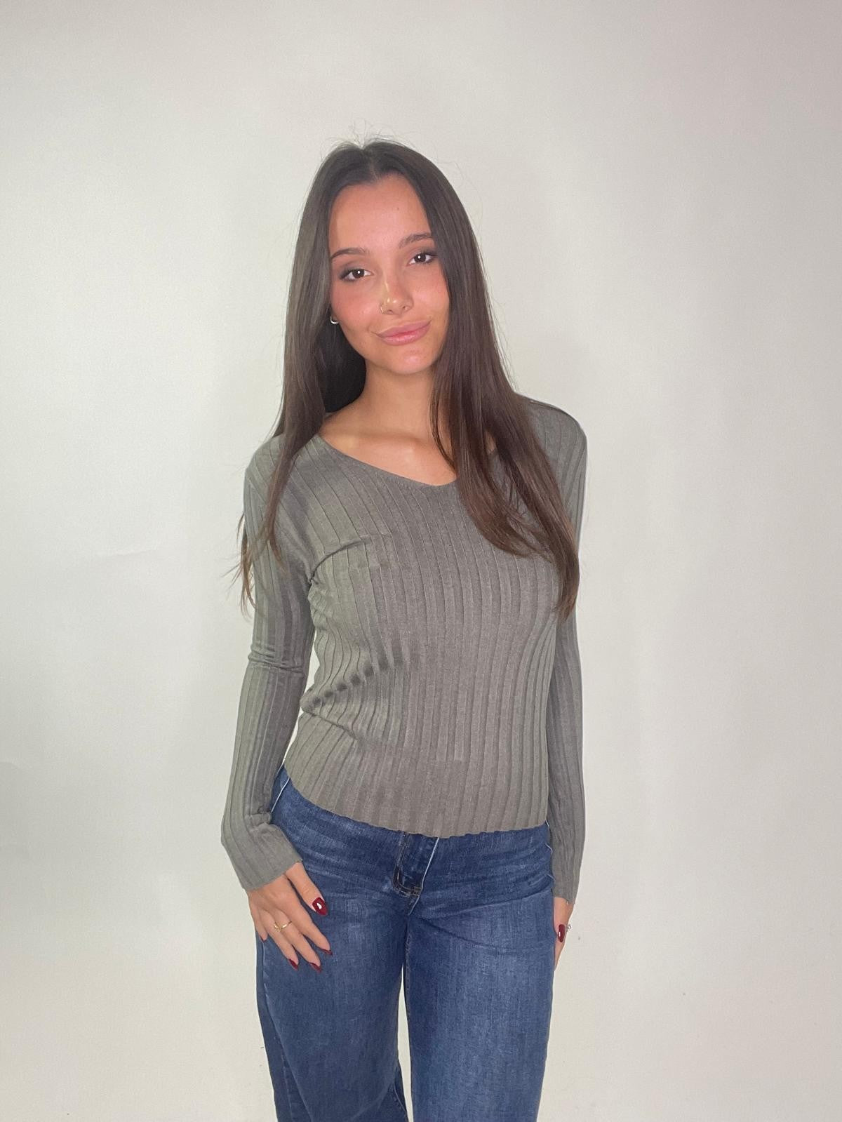 Maglia V a costine
