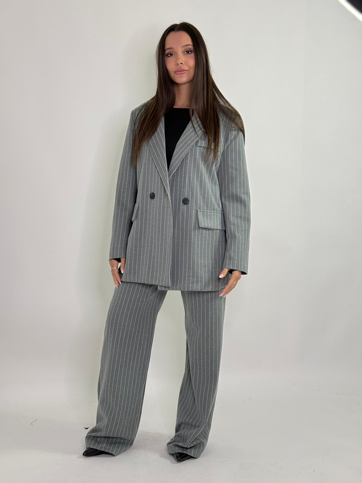 Pantalone a palazzo a righe gessato