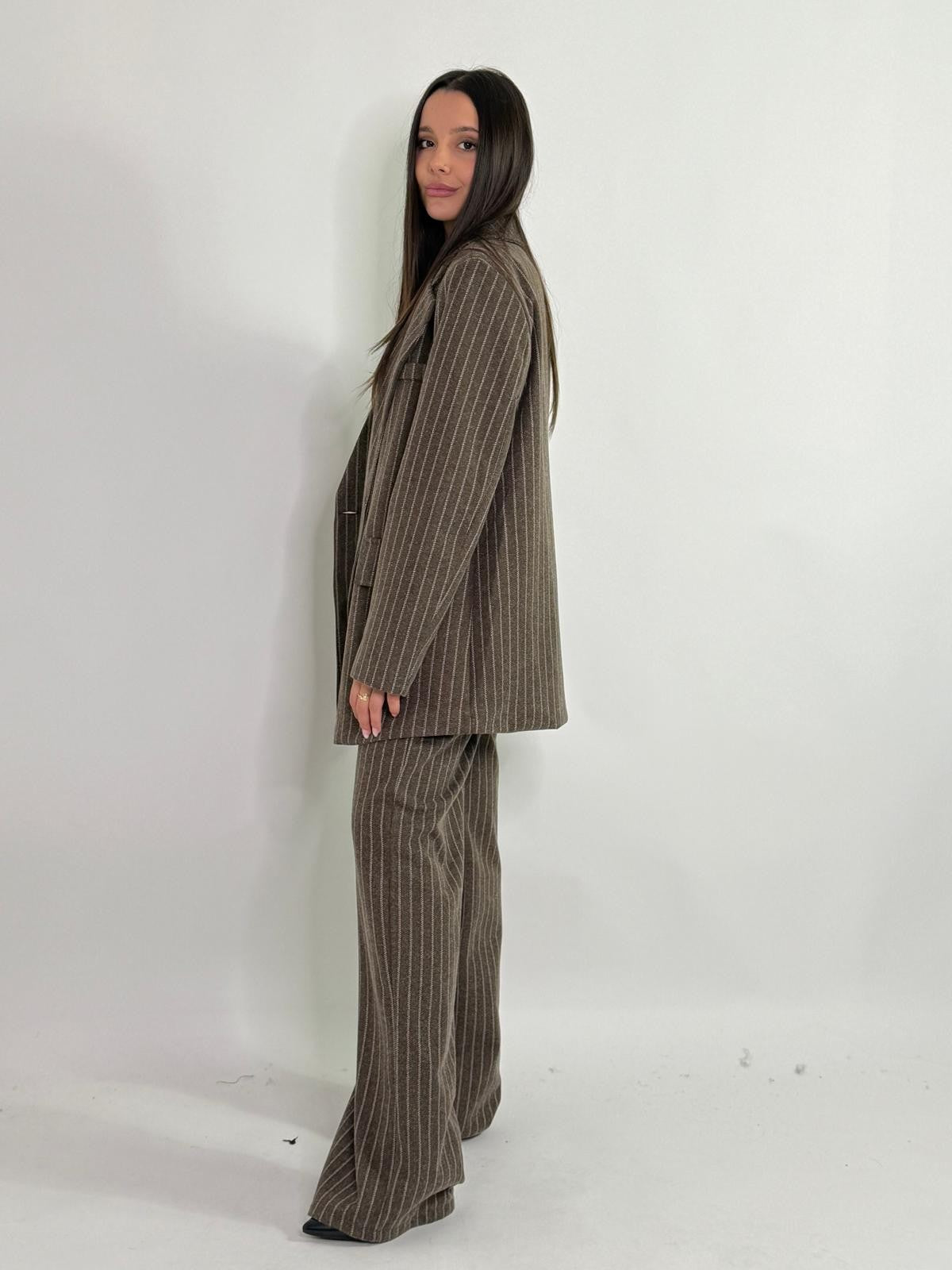 Pantalone a palazzo a righe gessato