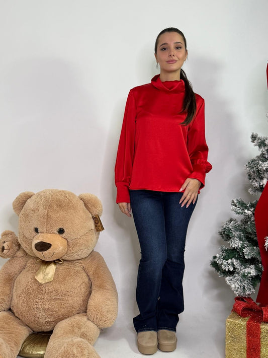 Camicia in raso scollo ad anello