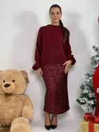 Gonna paillettes bordeaux