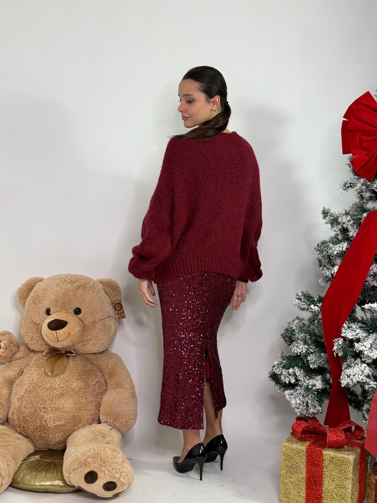 Gonna paillettes bordeaux