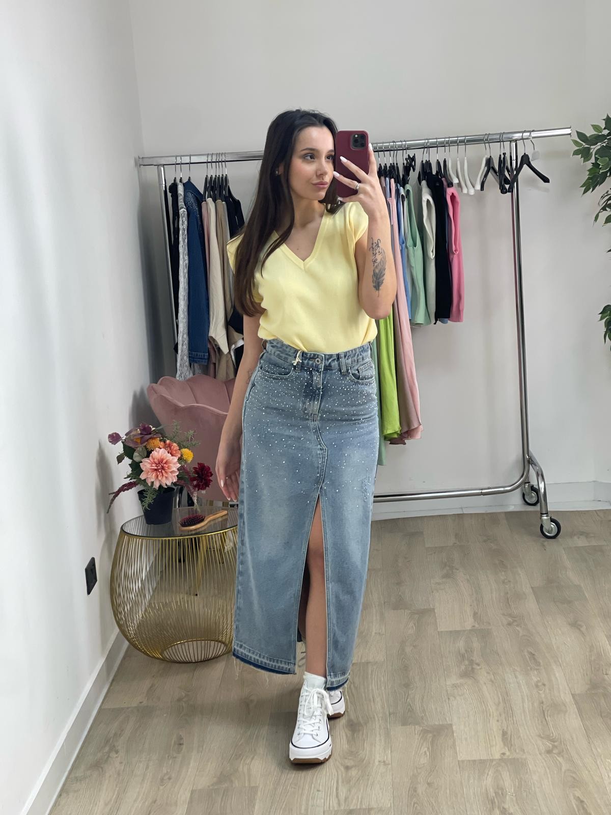 Gonna denim con strass