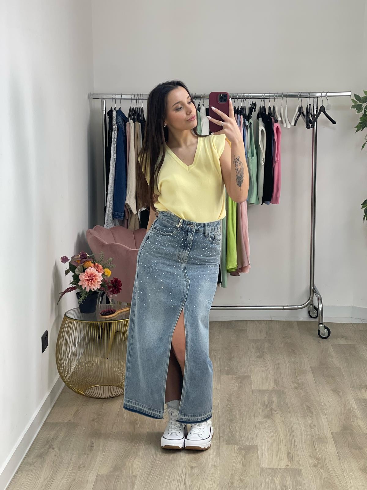 Gonna denim con strass