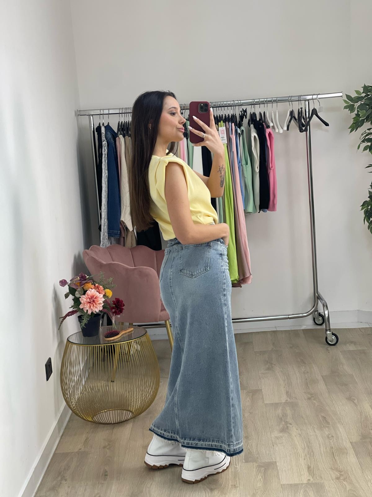 Gonna denim con strass