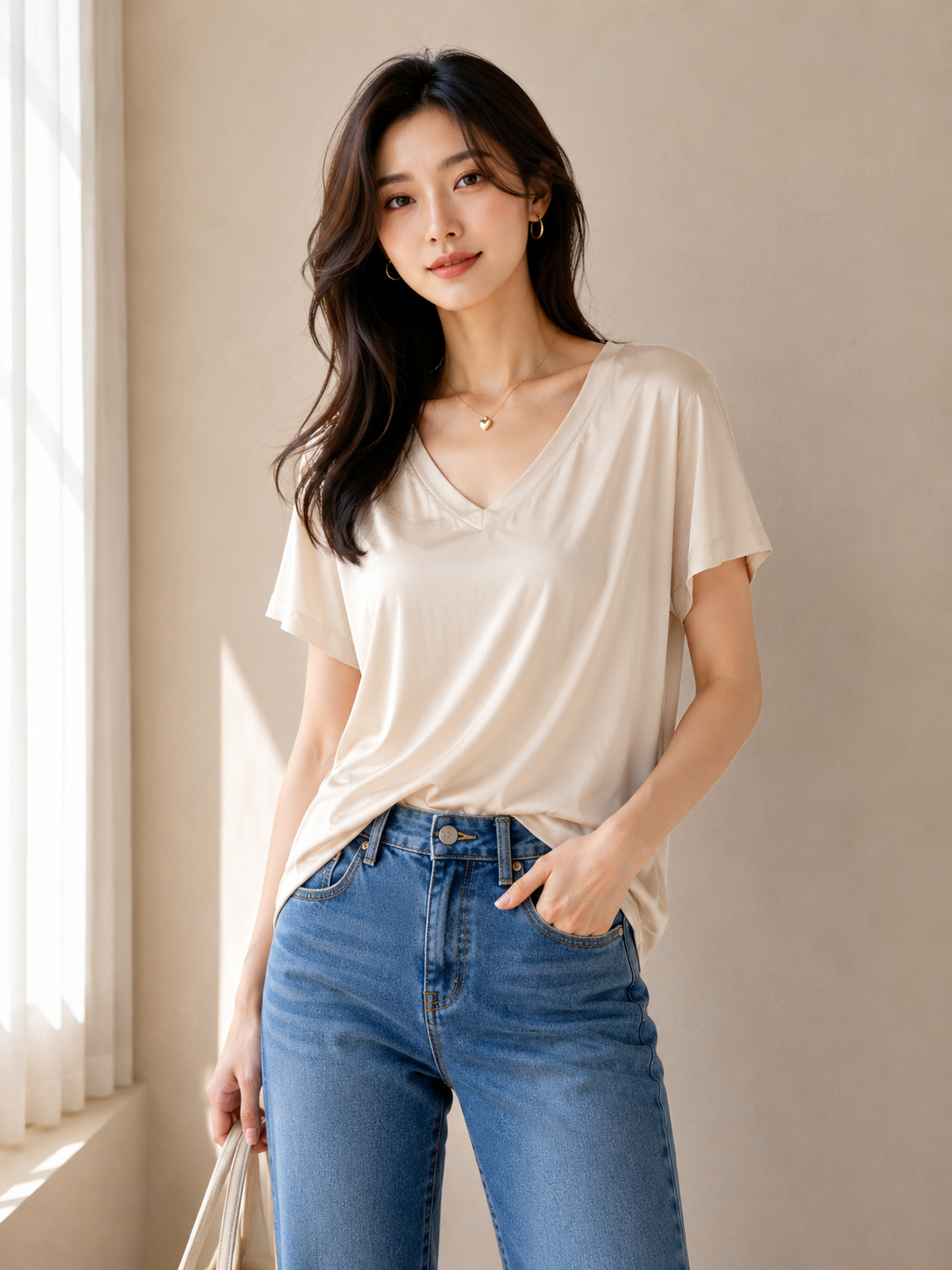 Maglia in Raso Scollo a V