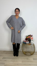 Vestito in Maglia a Maniche Lunghe con lo Spacco