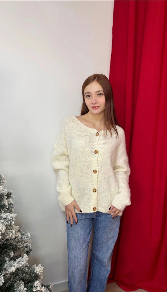 Cardigan girocollo con bottone
