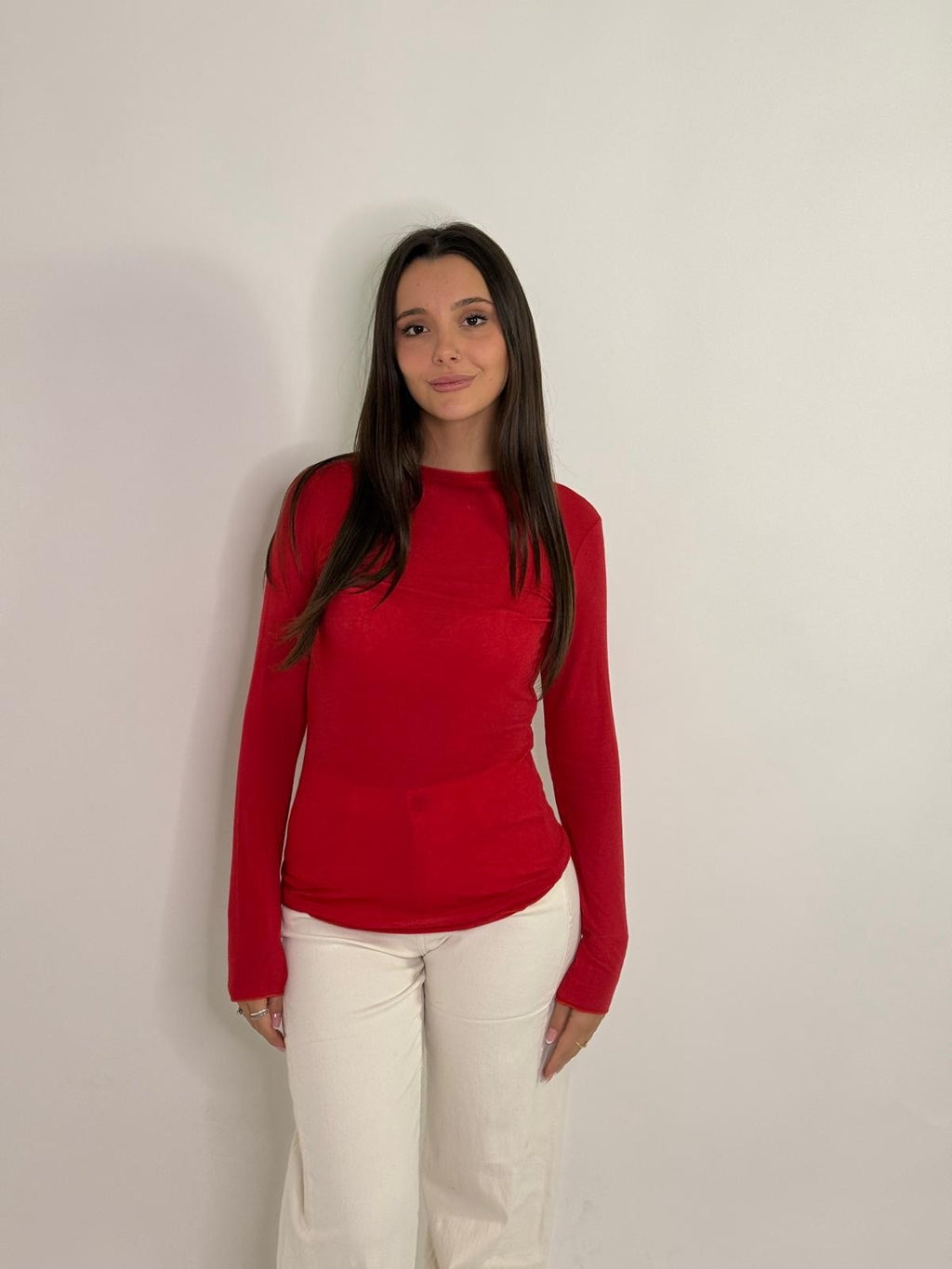 Maglietta girocollo con misto cashmere