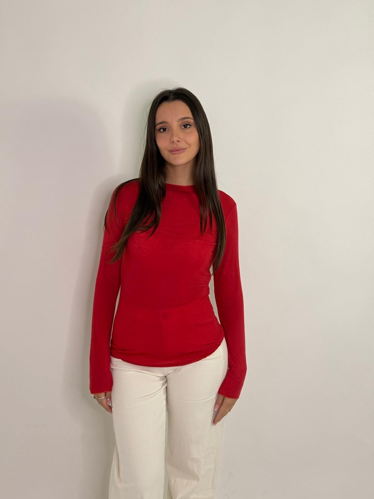 Maglietta girocollo con misto cashmere