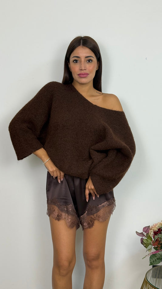 Maglione scollo a V con spalle cadenti