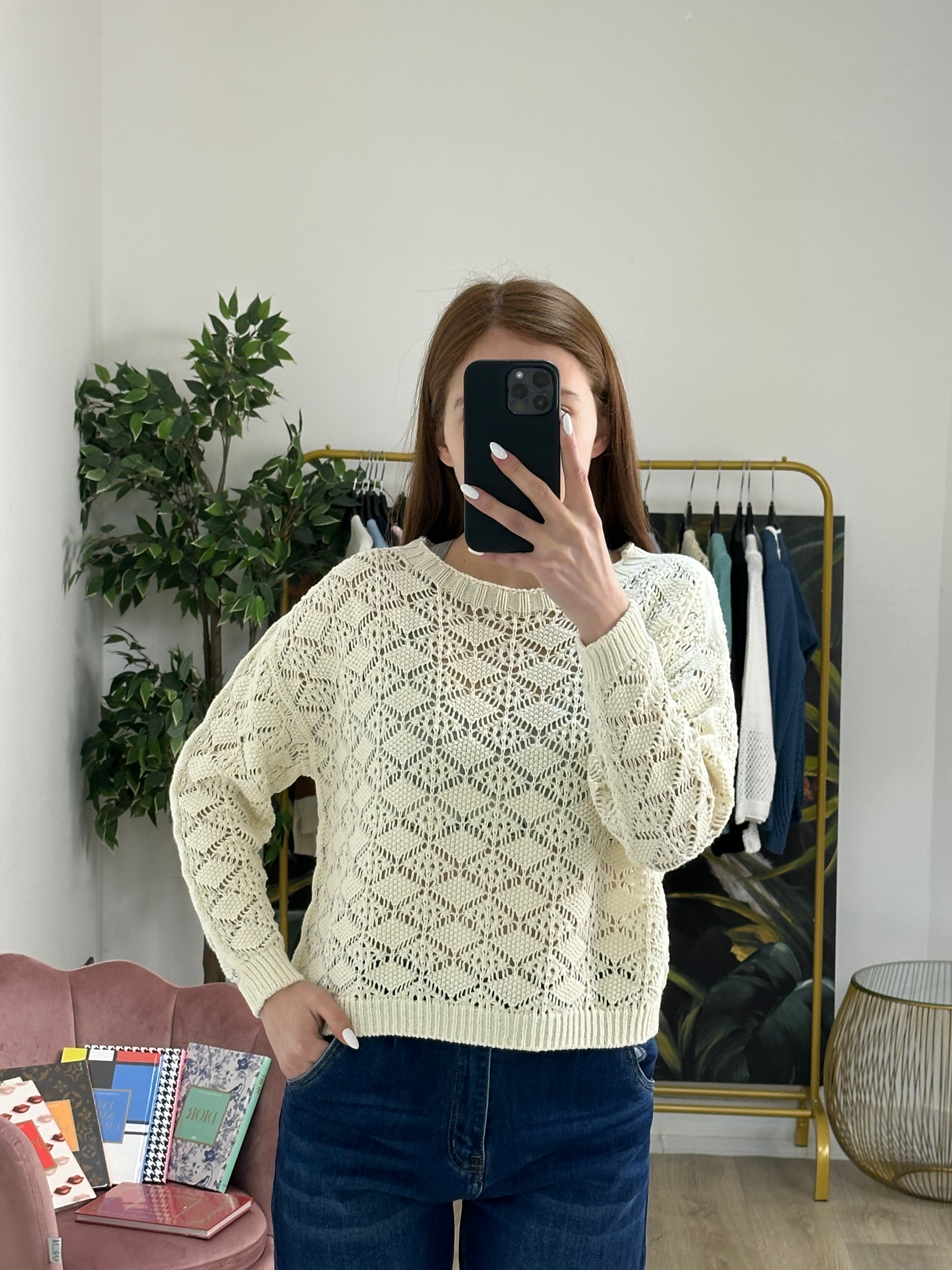 Maglioncino in Maglia Traforato in Cotone