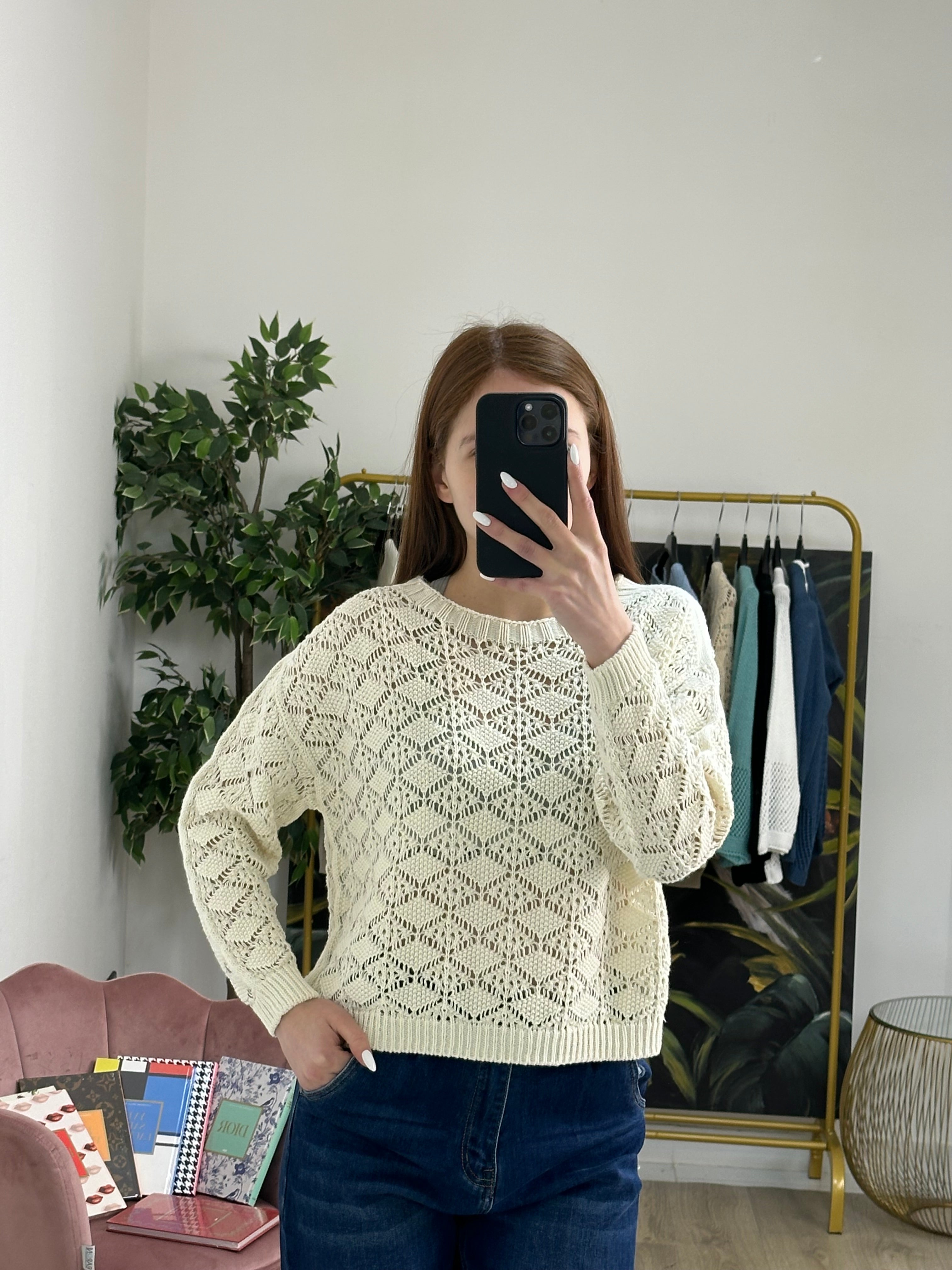 Maglioncino in Maglia Traforato in Cotone