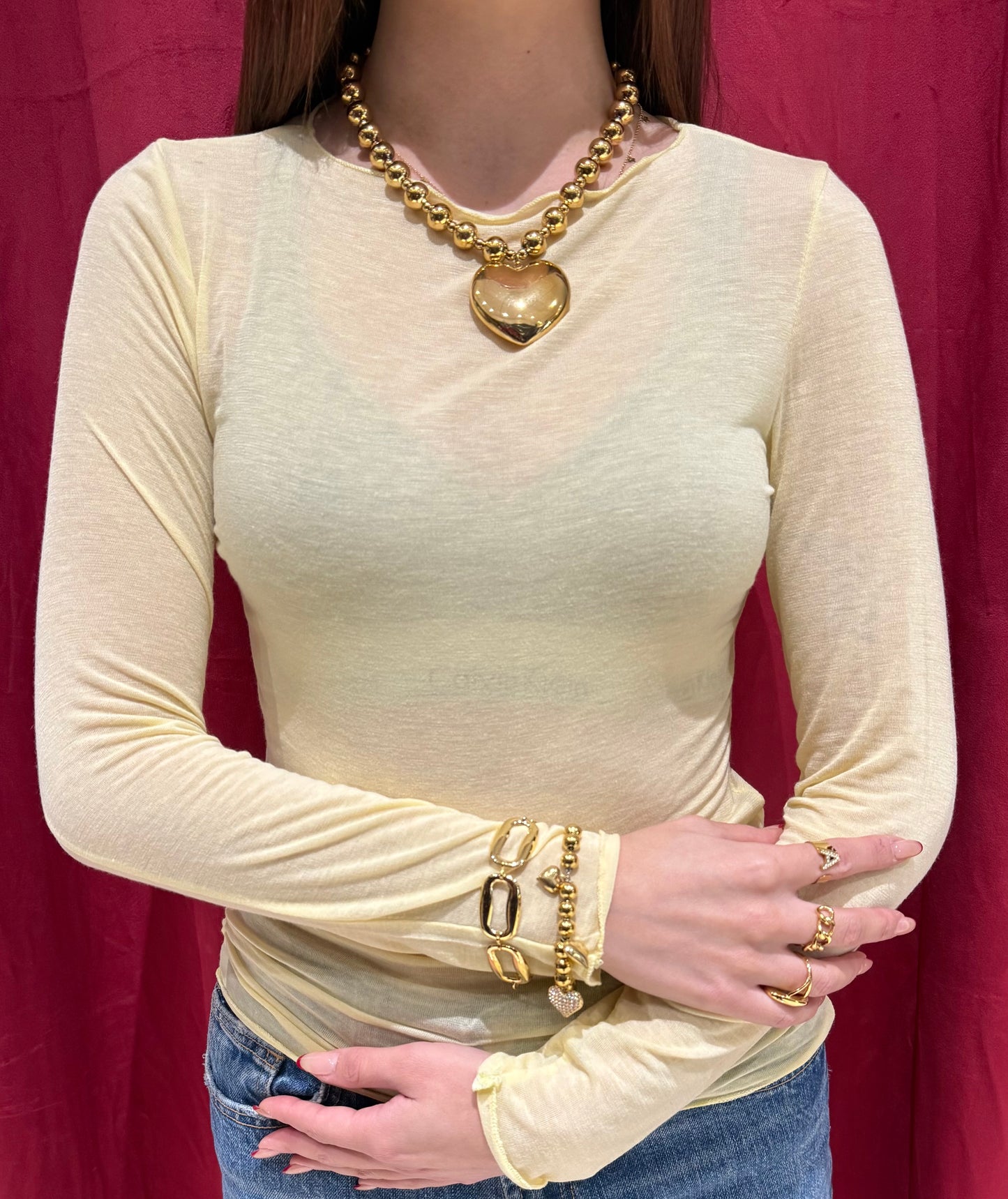 Maglietta girocollo con misto cashmere