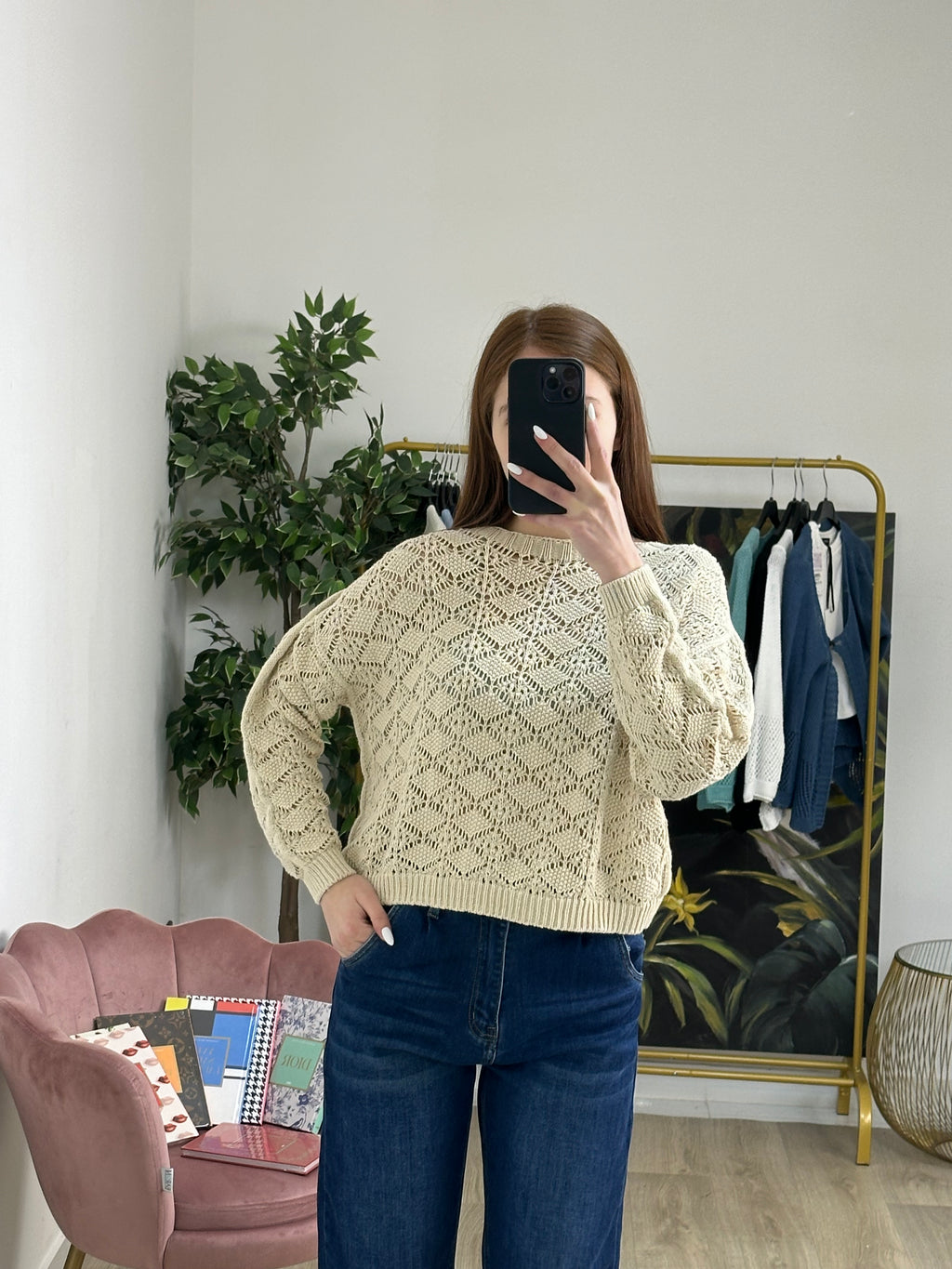 Maglioncino in Maglia Traforato in Cotone