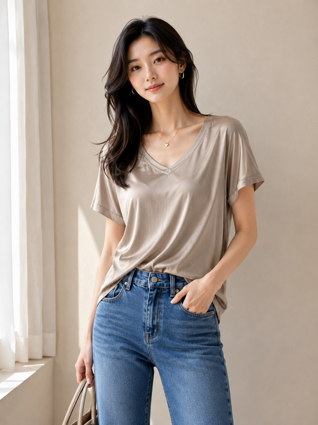Maglia in Raso Scollo a V