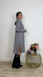 Vestito in Maglia a Maniche Lunghe con lo Spacco