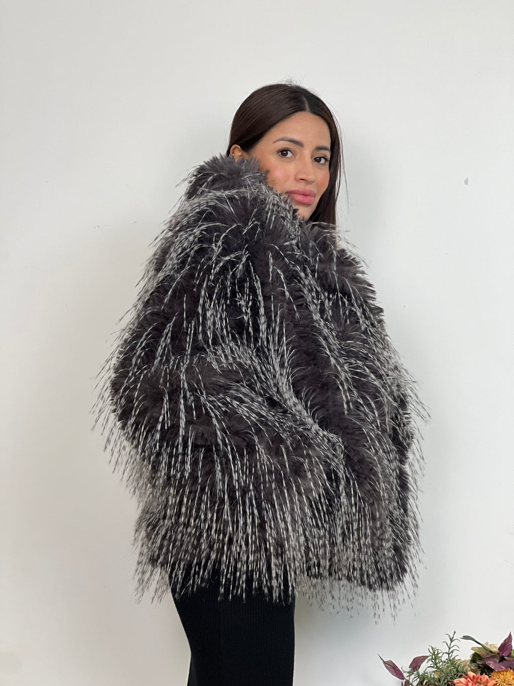 Pelliccia Nera Screziata