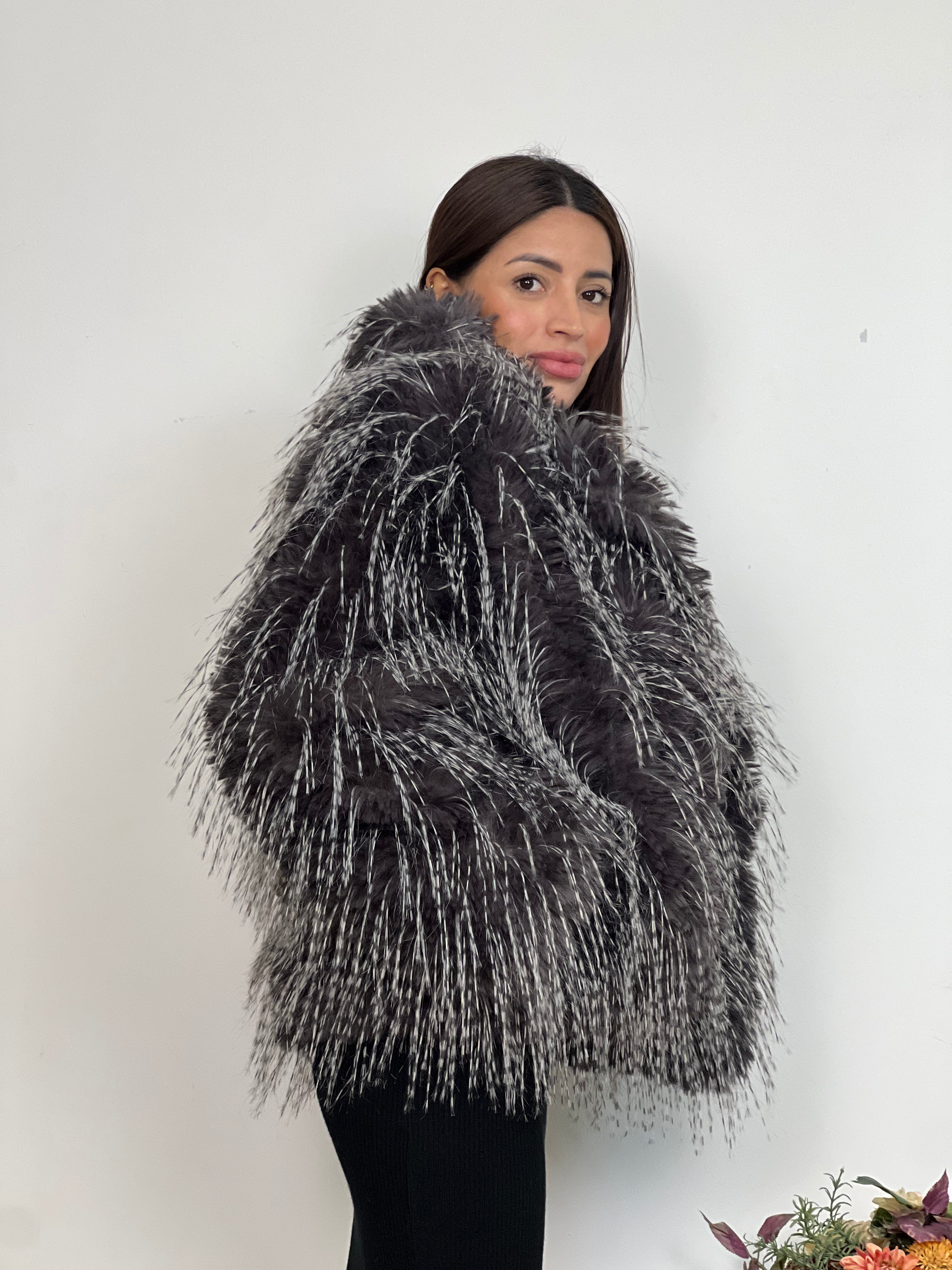 Pelliccia Nera Screziata