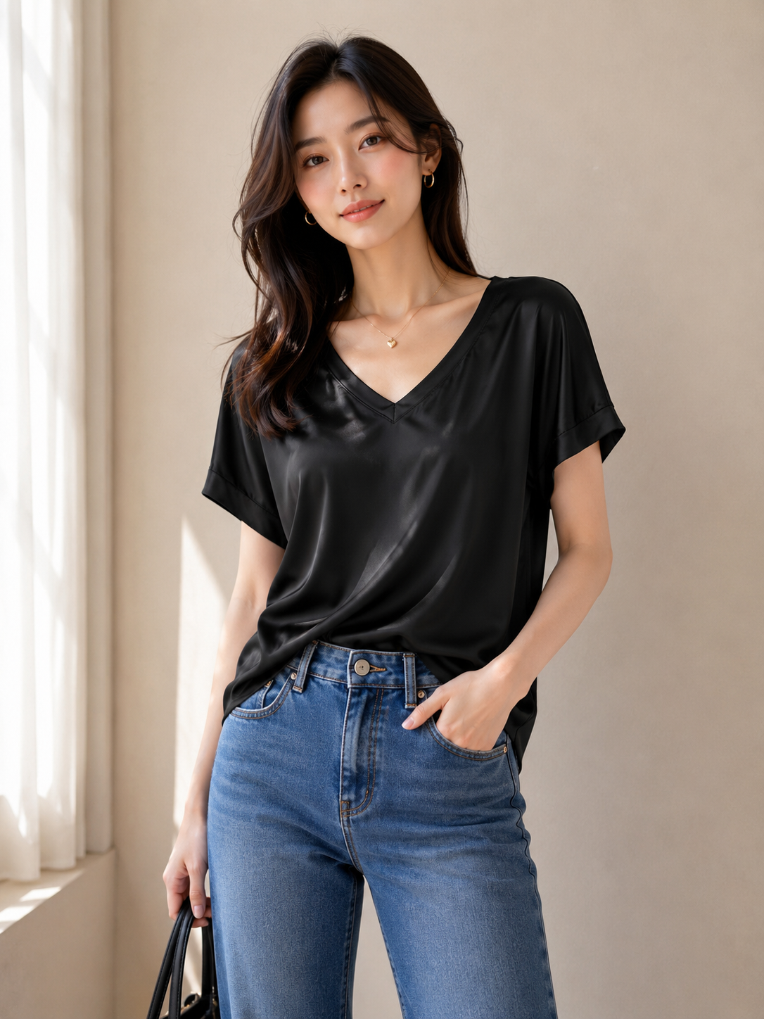 Maglia in Raso Scollo a V