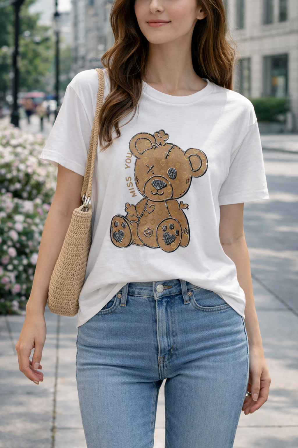 T-Shirt Over con Design e Strass