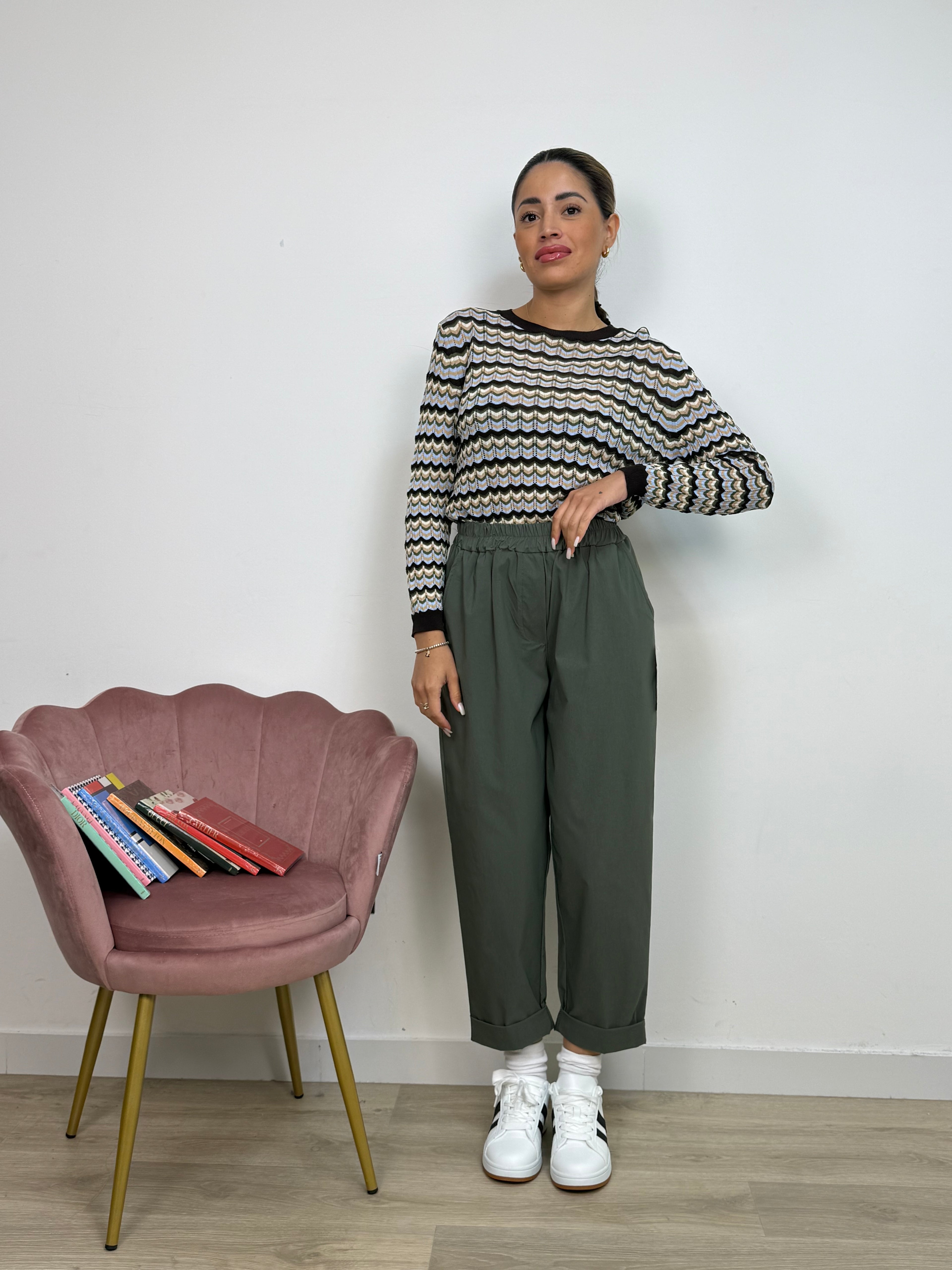 Pantalone Elasticizzato a Pieghe