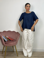 Maglia Denim Asimmetrica con Tasca Laterale