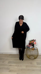Vestito in Maglia a Maniche Lunghe con lo Spacco