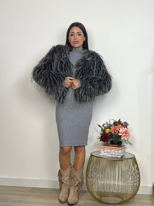 Pelliccia Nera Screziata Corta