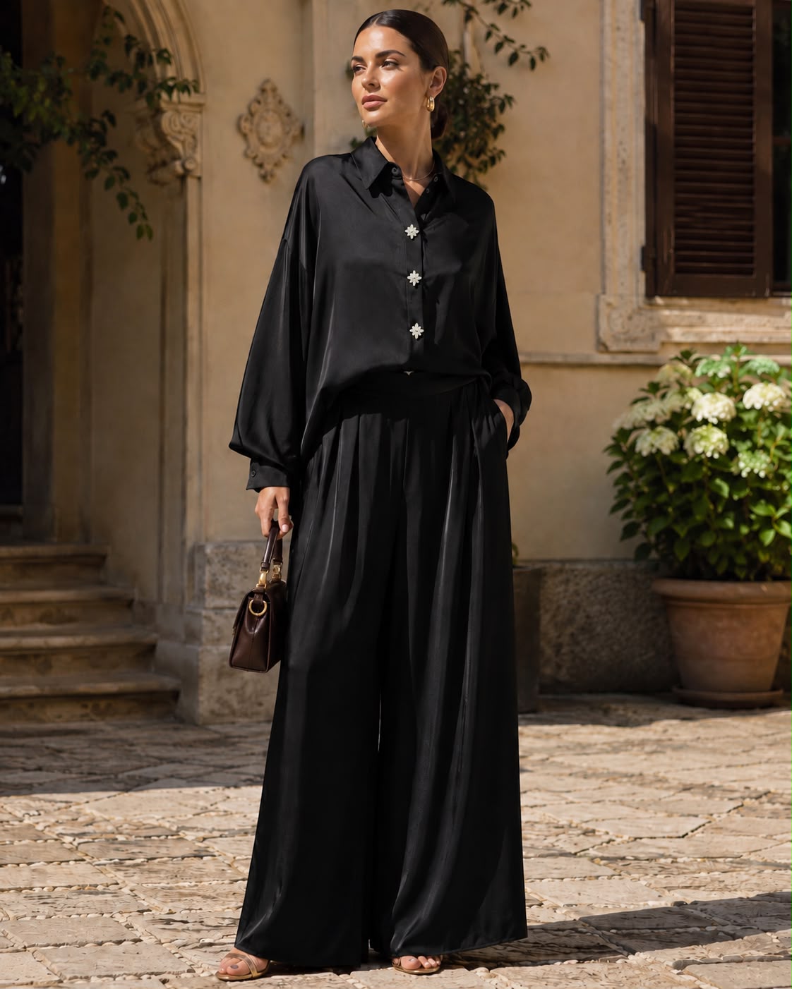 Camicia Over con Bottoni Luccicanti
