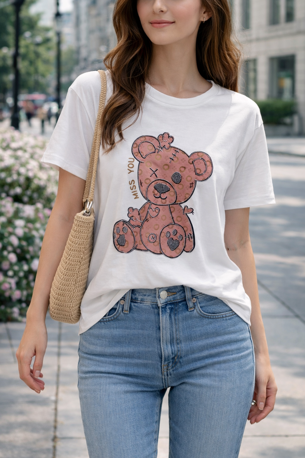 T-Shirt Over con Design e Strass