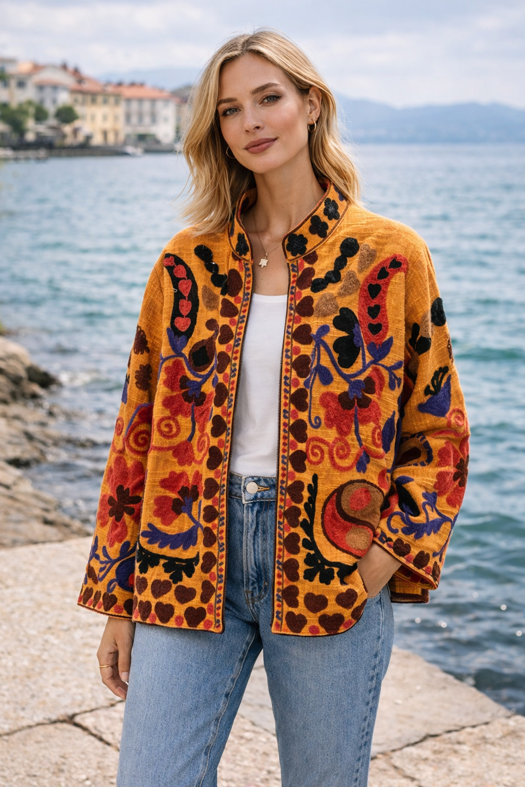 Giacca Etnica Ricamata con Tasche