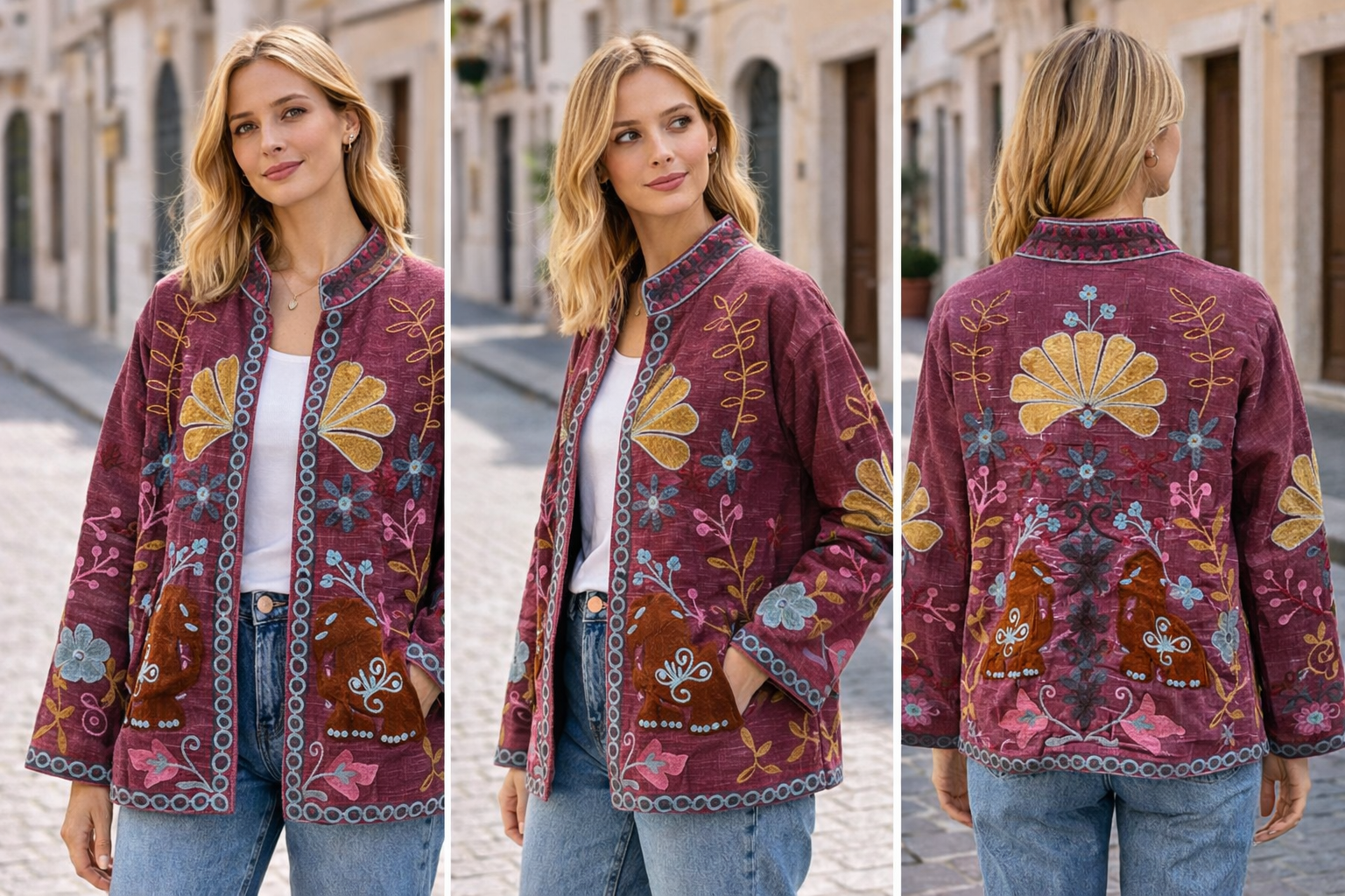 Giacca Etnica Ricamata con Tasche