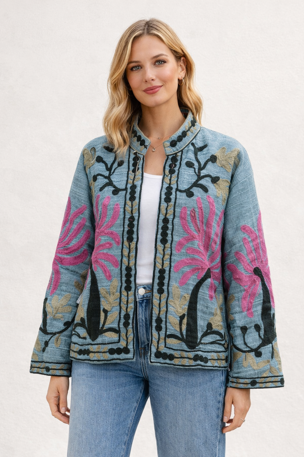 Giacca Etnica Ricamata con Tasche