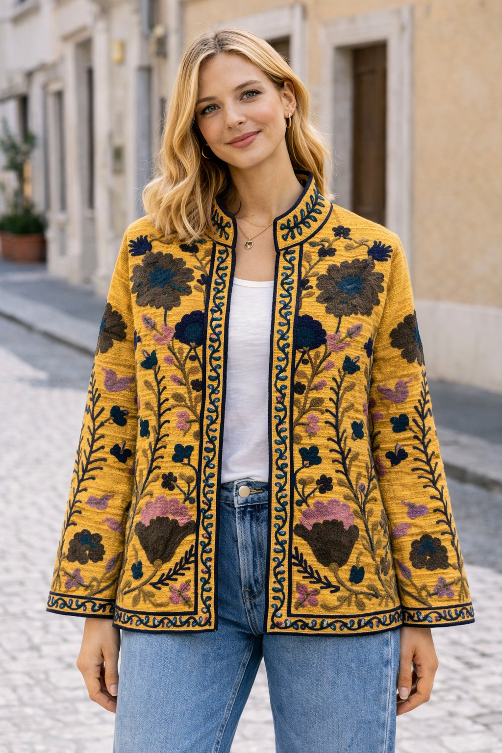 Giacca Etnica Ricamata con Tasche