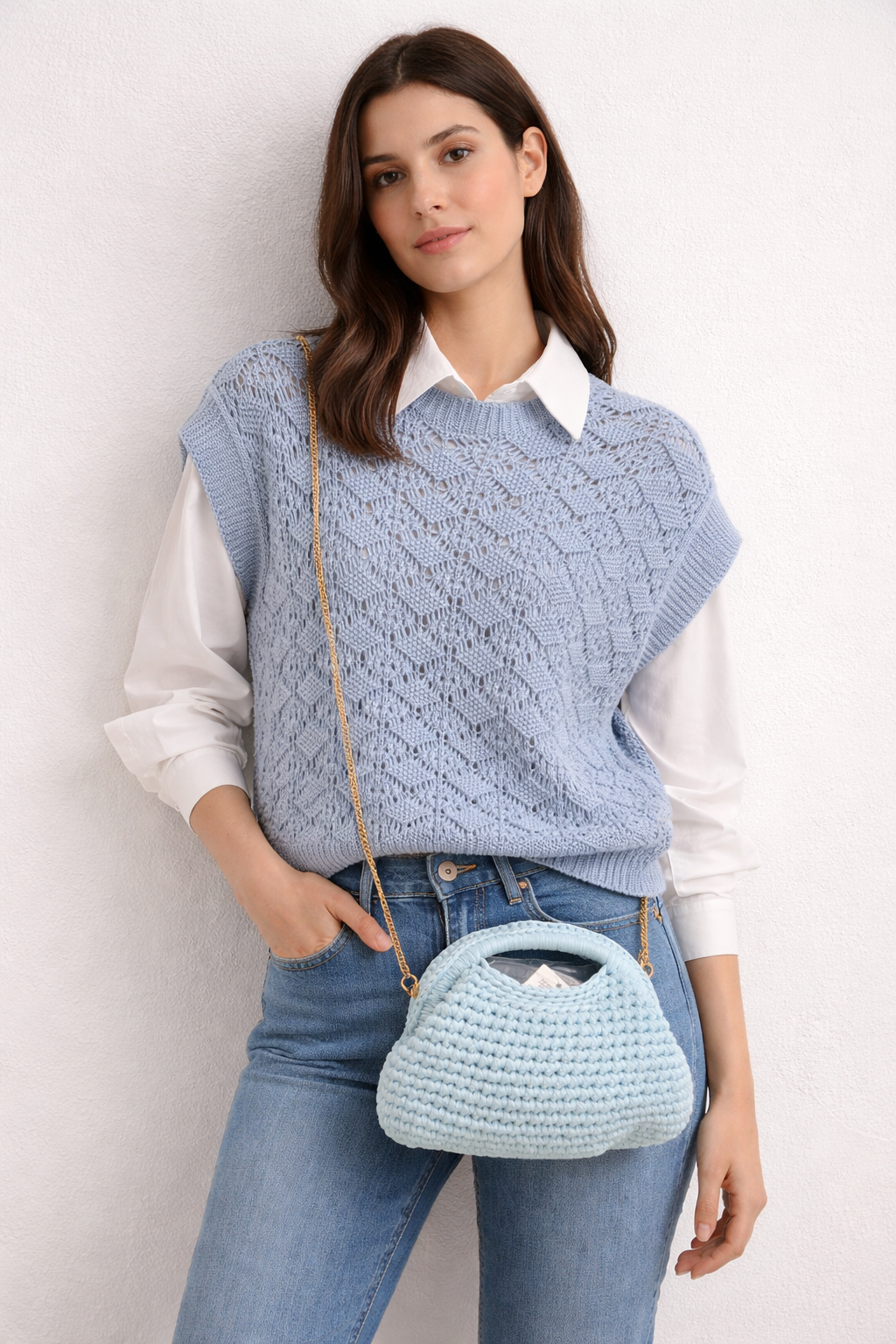 Gilet Smanicato in Maglia Misto Cotone