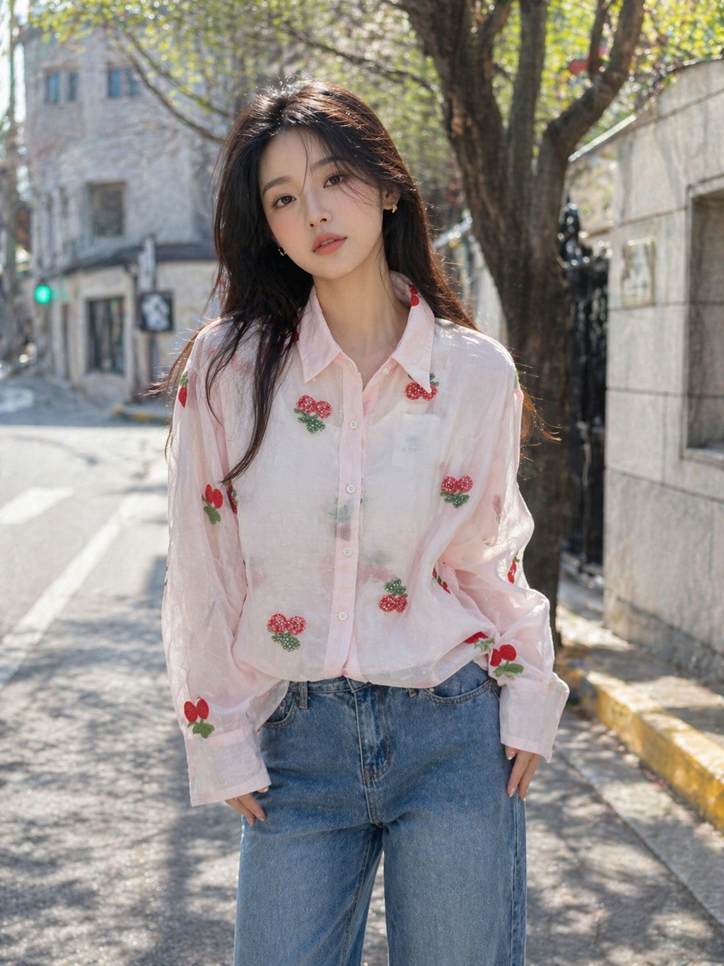 Camicia Cherry Ricamata