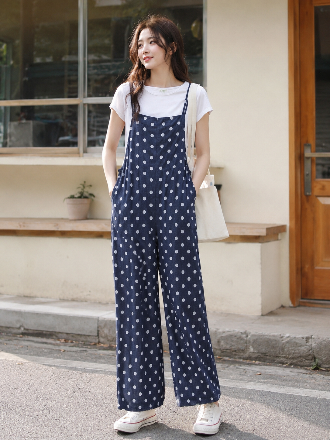 Salopette a Pois con T-Shirt