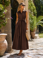 Abito Simple Smanicato Chiusura a Bottoni e Fiochetto