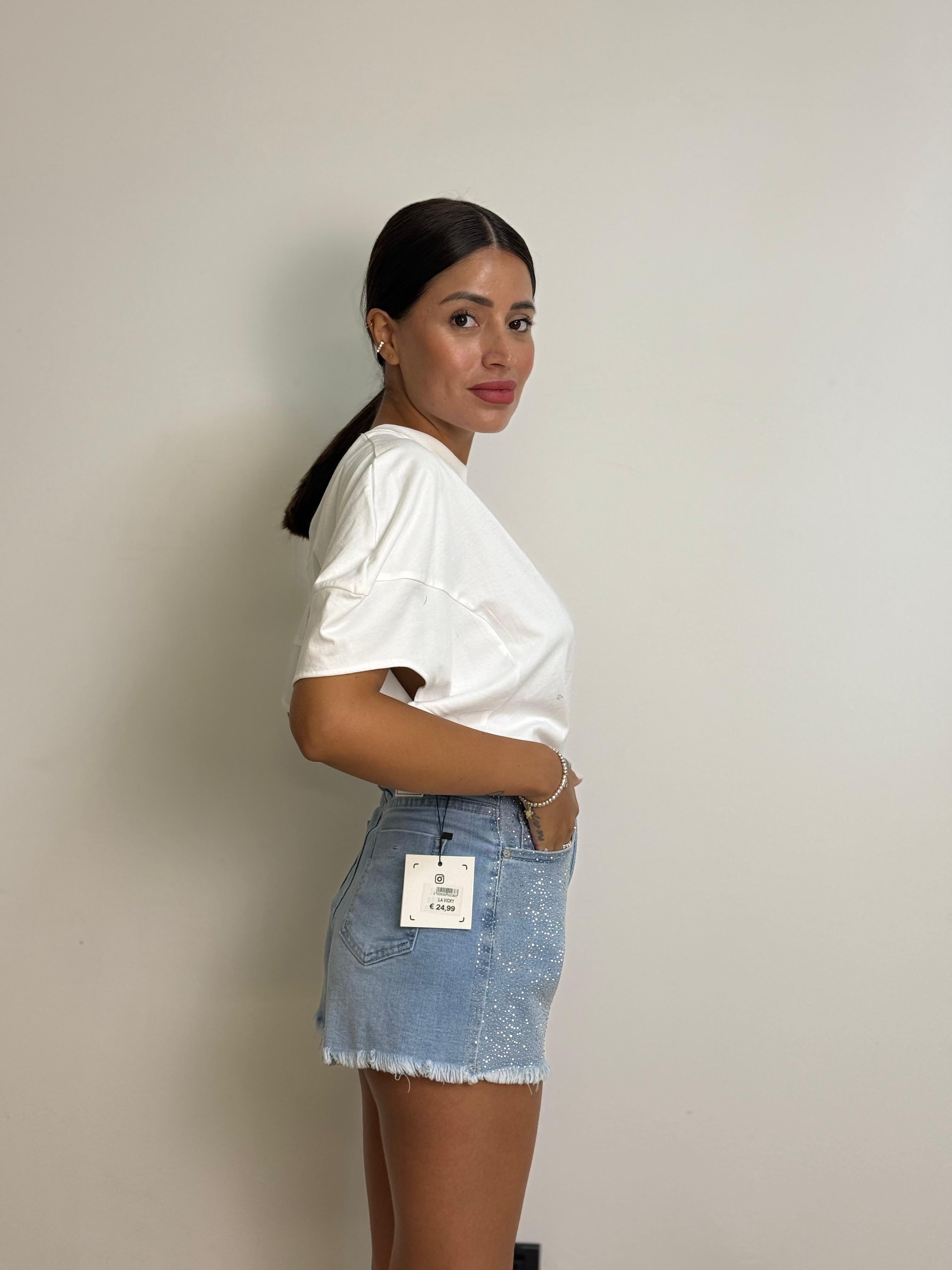 Pantaloncino strass sfrangiato