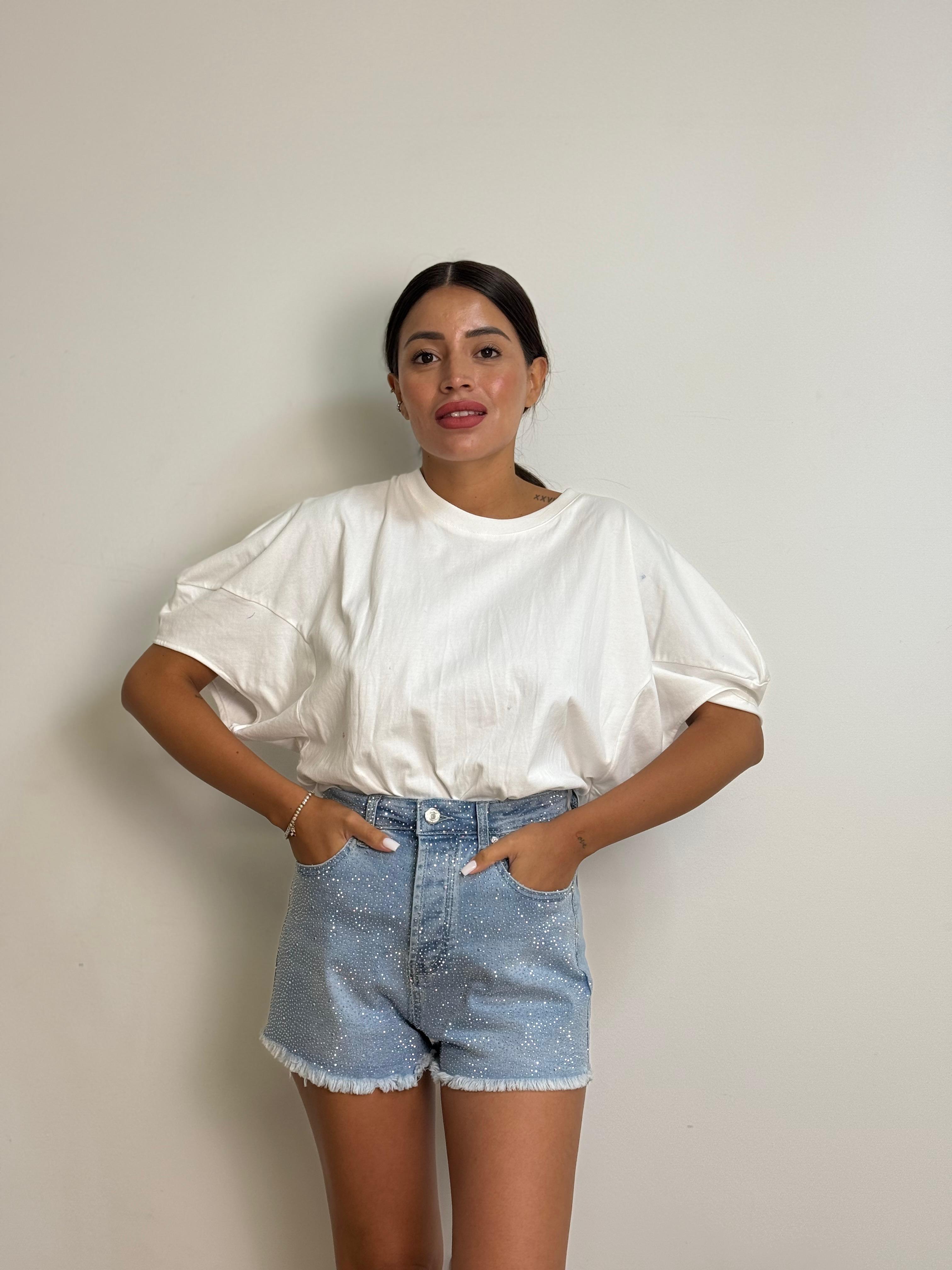 Pantaloncino strass sfrangiato